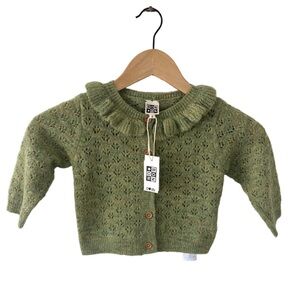 BON TON Paris Corolle Green Knit Cardigan Sweater | Ruffle Collar | Size 2 | NWT